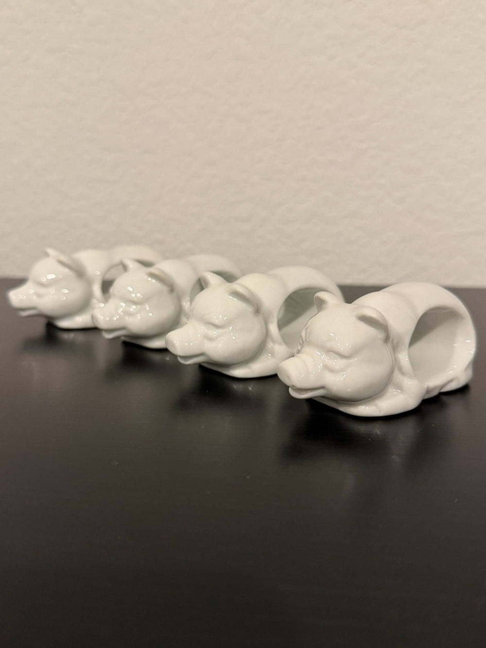 Set of 4 Vintage Himark White Ceramic Pig Napkin Rings - Made in Japan